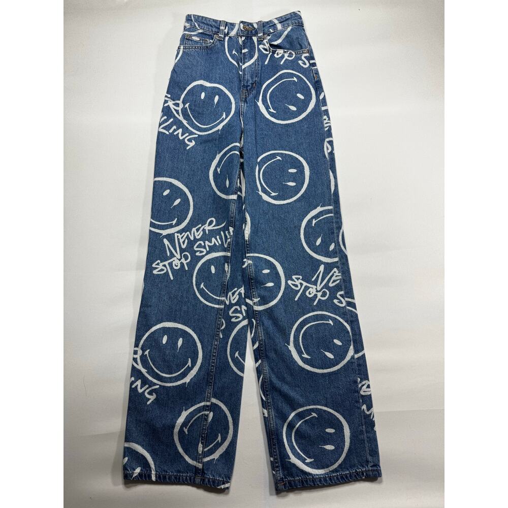 Smiley x H&M Women's High Rise Wide Leg Blue‎  Jeans - Size 0 (23x31)*